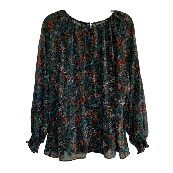 Ava & Viv Black Multi Floral Chiffon Bishop Sleeve Lined Pullover Blouse Size 3X - Picture 3 of 15